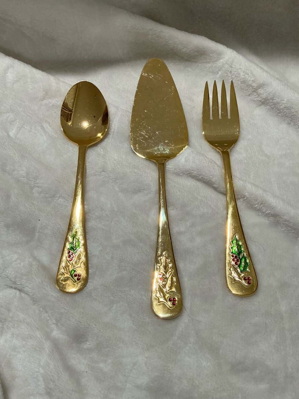 Retroneu Hollyday Gold Electroplate Holly 3-Piece Serving Set